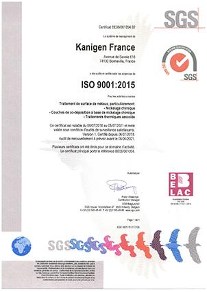 Nos qualifications ISO 9001-2015 Kanigen France